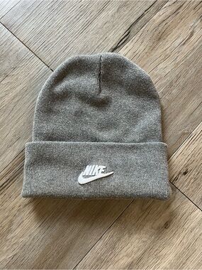 Nike Gray Beanie with White Swoosh